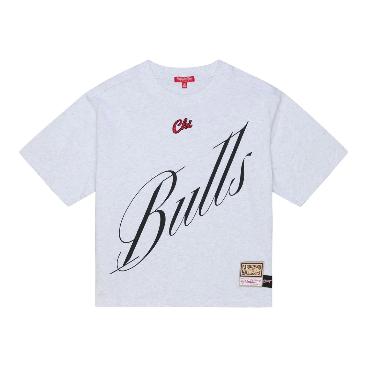 Ladies Chicago Bulls Mitchell & Ness Script Cropped T-Shirt