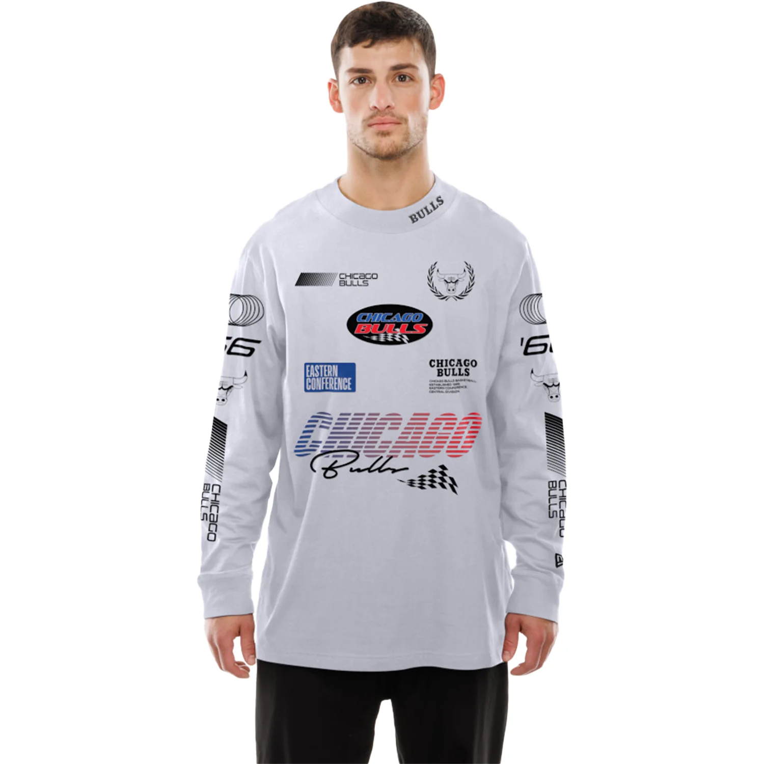 Chicago Bulls New Era Racing White Long Sleeve T-Shirt - Image 3