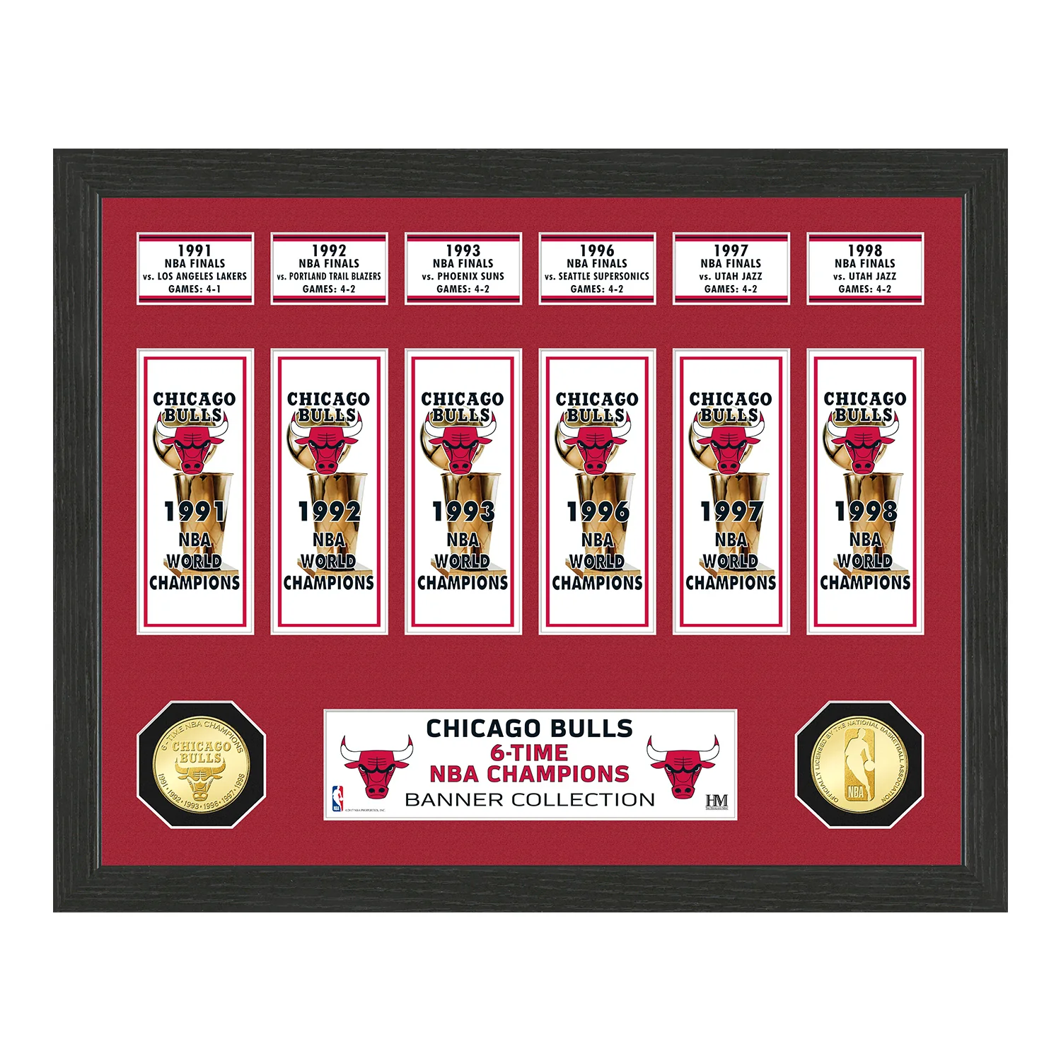 Chicago Bulls NBA Champions Bronze Coin Banner Collection